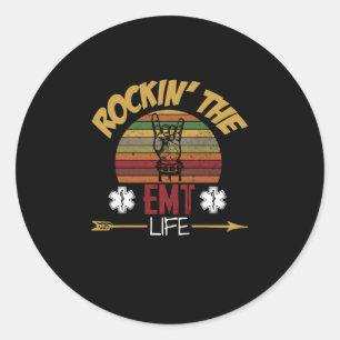 Nurse Gift Vintage Rockin' The EMT Life Classic Round Sticker