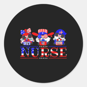 Nurse Gnomies 4th Of July Cute Gnome Nursing RN Me Classic Round Sticker