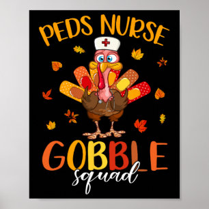 Nurse Gobble Squad Turkey Pilgrim Thanksgiving Fal Poster