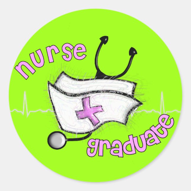 Nurse Graduate Gifts (Cap and Stethoscope Design) Classic Round Sticker (Front)