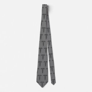 Nurse Graduate Grey Monochromatic Caduceus Pattern Tie