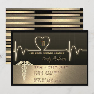 Nurse Graduate Invitation - Black Gold Metallic