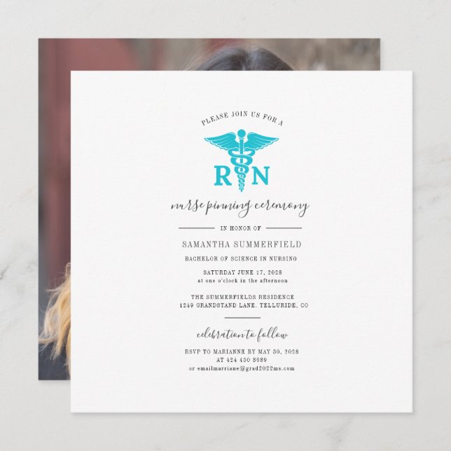 Nurse Graduation 2025 Pinning Ceremony Photo Invitation (Front/Back)