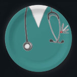 Nurse Graduation Celebration Paper Plate<br><div class="desc">Unique medical-themed nursing school graduation party plates featuring hospital scrubs and stethoscope illustration to add something special to nurse celebration.</div>