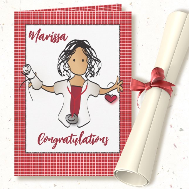 Nurse Graduation Ethnic Female Cartoon  Card (Creator Uploaded)