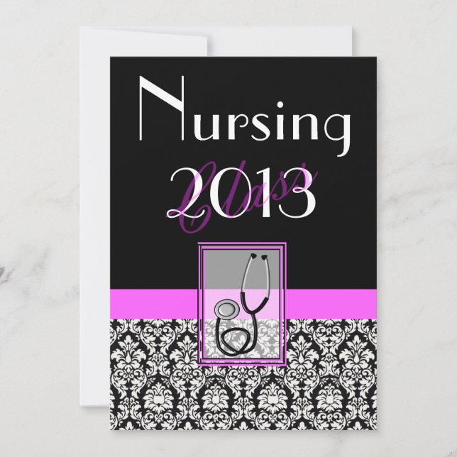 Nurse Graduation Graduation Invitations Damask (Front)