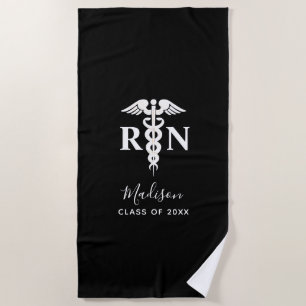 Nurse Graduation Medical Black White Personalised Beach Towel