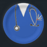 Nurse Graduation Party Paper Plate<br><div class="desc">Unique medical-themed party plates featuring hospital scrubs and a stethoscope illustration for nurse,  doctor and healthcare party celebrations.</div>