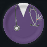 Nurse Graduation Party Paper Plate<br><div class="desc">Unique nurse graduation party plates featuring purple nursing scrubs and a stethoscope illustration to add something special to any nurse's celebration party.</div>