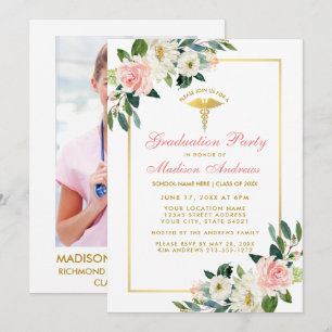 Nurse Graduation Party Pink Gold Photo Invite