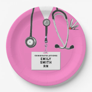 Nurse Graduation Party Pink Paper Plate