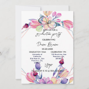 Nurse Graduation Party Watercolor Floral Cottage Invitation