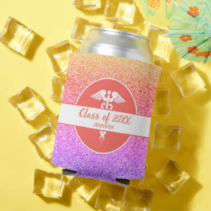 Nurse Graduation Rainbow Glitter Party Monogram Can Cooler