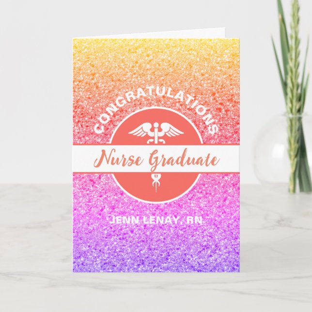 Nurse Graduation Rainbow Glitter Personalised Card (Front)