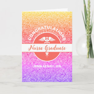Nurse Graduation Rainbow Glitter Personalised Card