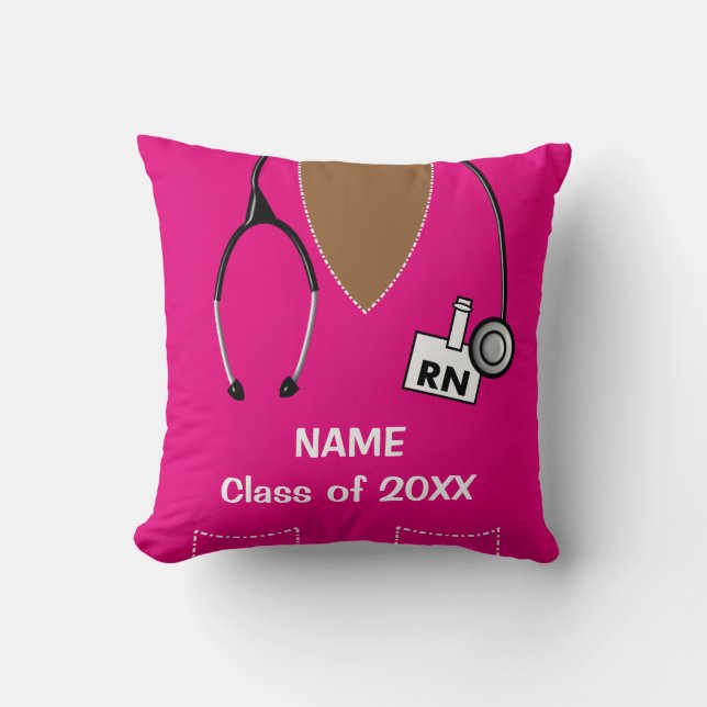 Nurse Graduation Scrub Top Pillow Magenta II (Front)