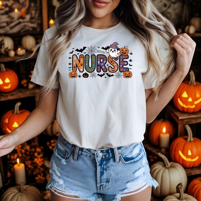 Nurse Halloween Cartoon Spooky Letters Design T-Shirt (Creator Uploaded)