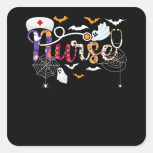 Nurse Halloween Costume Gift with Pumpkin Spider Square Sticker
