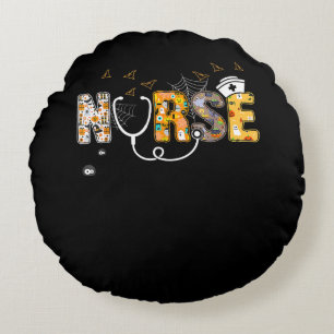 Nurse Halloween Gift With Pumpkin Boo Spider Witch Round Cushion