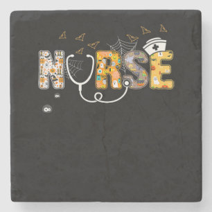 Nurse Halloween Gift With Pumpkin Boo Spider Witch Stone Coaster