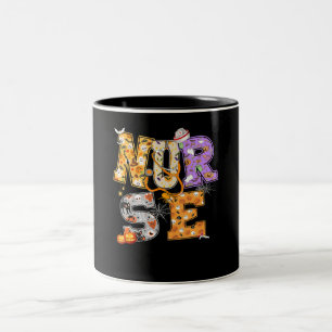 Nurse Halloween Gift With Pumpkin Boo Spider Witch Two-Tone Coffee Mug