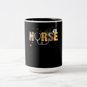 Nurse Halloween Gift With Pumpkin Boo Spider Witch Two-Tone Coffee Mug