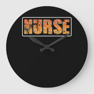 Nurse Halloween Gift With Pumpkin Spider Witch Hat Large Clock