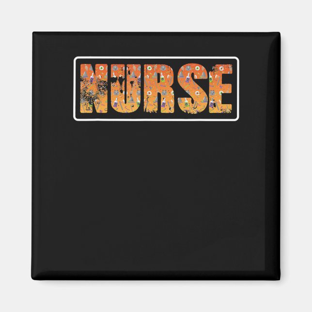 Nurse Halloween Gift With Pumpkin Spider Witch Hat Magnet (Front)