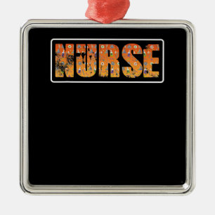 Nurse Halloween Gift With Pumpkin Spider Witch Hat Metal Ornament