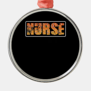 Nurse Halloween Gift With Pumpkin Spider Witch Hat Metal Ornament