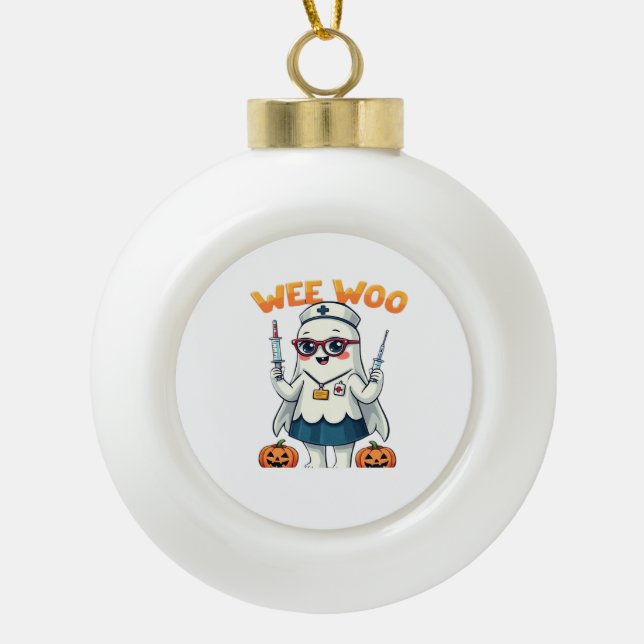 Nurse Halloween ready Classic T-Shirt Ceramic Ball Christmas Ornament (Front)