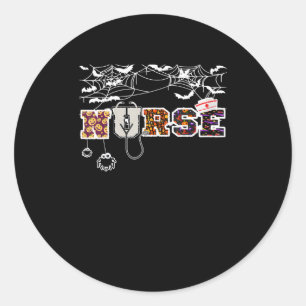 Nurse Halloween Shirt Gift With Pumpkin Boo Spider Classic Round Sticker