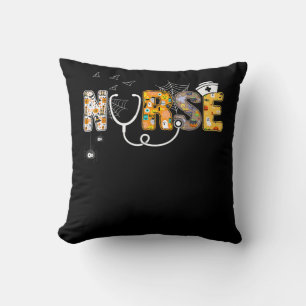 Nurse Halloween Shirt Gift With Pumpkin Boo Spider Cushion