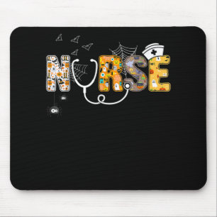 Nurse Halloween Shirt Gift With Pumpkin Boo Spider Mouse Pad