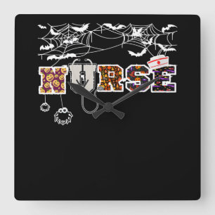 Nurse Halloween Shirt Gift With Pumpkin Boo Spider Square Wall Clock