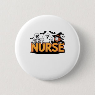 Nurse - Halloween - with ghost, witch, and skeleto 6 Cm Round Badge