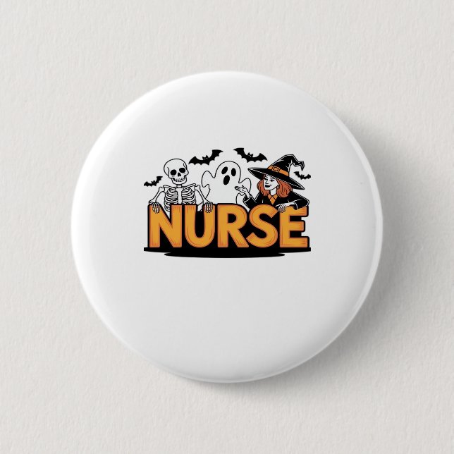 Nurse - Halloween - with ghost, witch, and skeleto 6 Cm Round Badge (Front)
