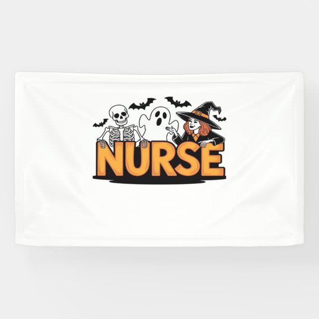 Nurse - Halloween - with ghost, witch, and skeleto Banner (Horizontal)