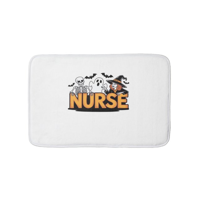 Nurse - Halloween - with ghost, witch, and skeleto Bath Mat (Front)