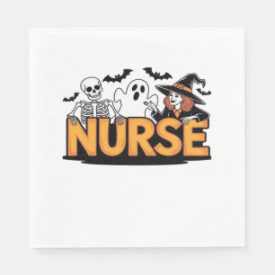 Nurse - Halloween - with ghost, witch, and skeleto Napkin