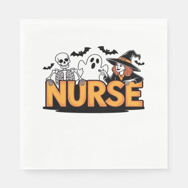Nurse - Halloween - with ghost, witch, and skeleto Napkin (Front)