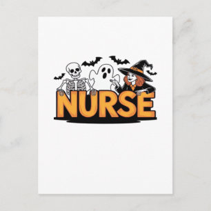 Nurse - Halloween - with ghost, witch, and skeleto Postcard
