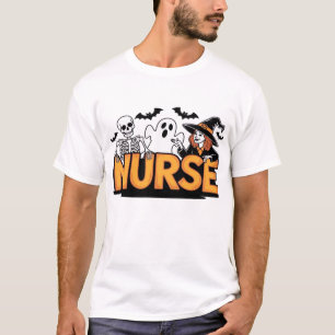 Nurse - Halloween - with ghost, witch, and skeleto T-Shirt
