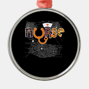 Nurse Halloween With Pumpkin Boo Spider Wicth Metal Ornament