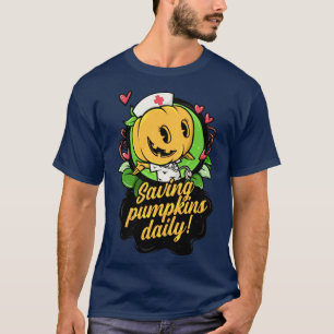Nurse Halloween Women Cute Spooky Saving Pumpkins  T-Shirt