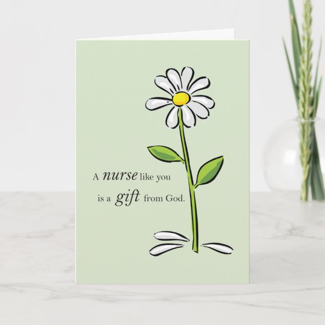 Nurse Happy Birthday, Religious Green Daisy, God Card (Front)