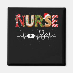 Nurse Hat Heartbeat Xmas Santa Claus Snow Christma Magnet
