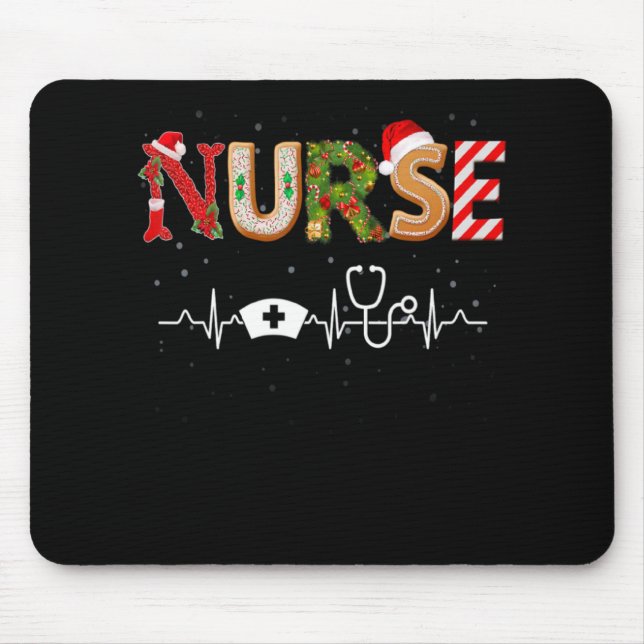 Nurse Hat Heartbeat Xmas Santa Claus Snow Christma Mouse Pad (Front)