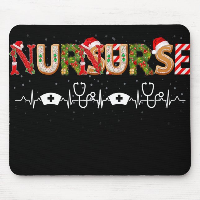 Nurse Hat Heartbeat Xmas Santa Claus Snow Christma Mouse Pad (Front)