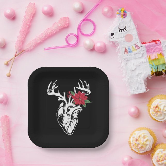 Nurse Heart Anatomy Reindeer Heart Cath Lab RN  Paper Plate (Party)